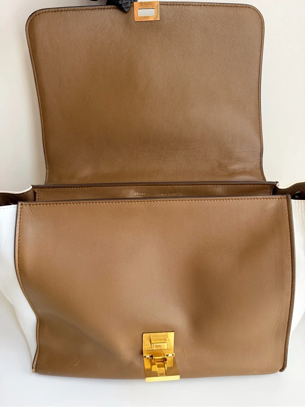 Authentic CELINE Medium Trapeze Tricolor Leather Suede Handbag